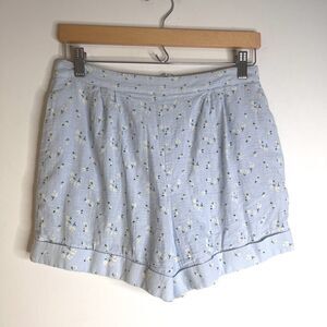 Majorelle Devonshire Blue High Waist Linen Blend Shorts Daisy Flowers medium